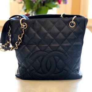 Black Petite Chanel Shopping Tote Bag